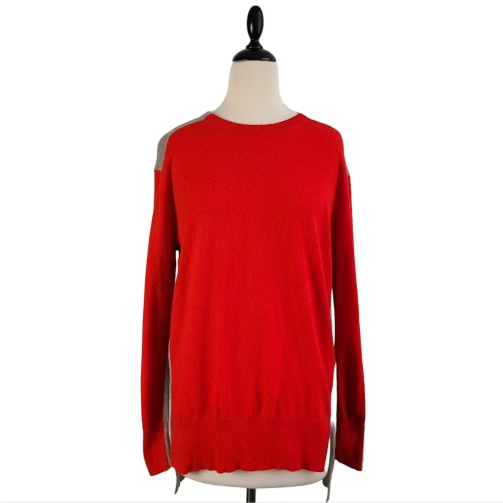 J.Crew Wool Blend Colorblock Tunic Sweater‎ Women's M Red Gray Relaxed Preppy